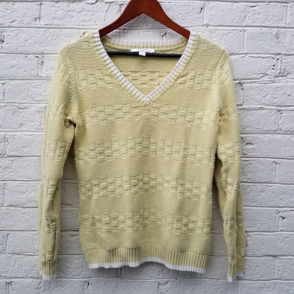 $5 SALE * Liz Claiborne Y2K Pullover Sweater soft yellow waffle-knit V-neck